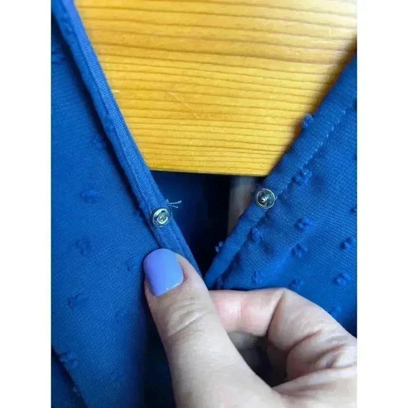 Swiss Dot Faux Wrap Dress with Lining Deep Blue Size S - Picture 4 of 12